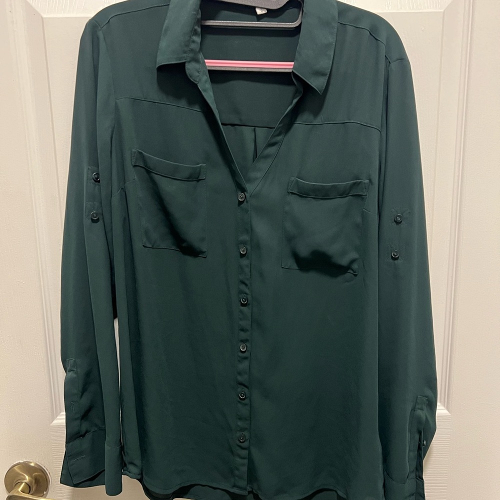 Express Dark Green Button Down Shirt